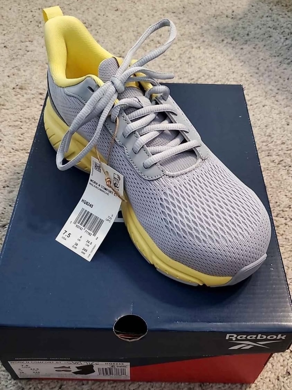 Reebok Steel Toe Light Gray & Yellow Women's Shoe